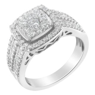 10K White Gold Diamond Cluster Ring (1 Cttw, H-I Color, I1-I2 Clarity) - Size 7-1/4 For Sale