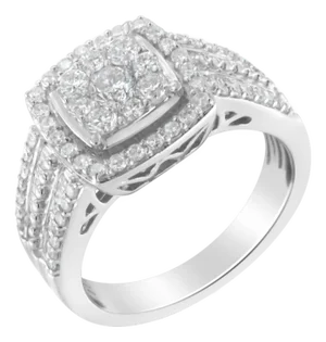 10K White Gold Diamond Cluster Ring (1 Cttw, H-I Color, I1-I2 Clarity) - Size 7-1/4