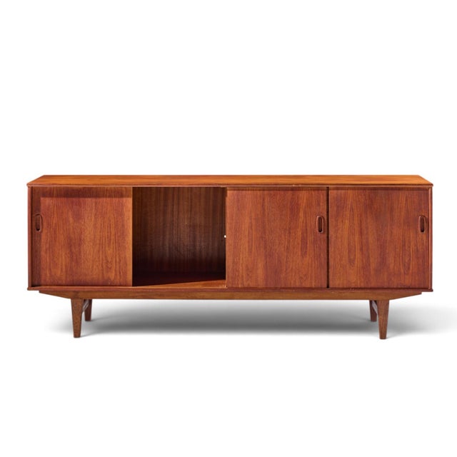 Arne Vodder Style Mid Century Danish Teak Sliding Door Credenza For Sale - Image 9 of 12