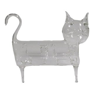 Mid-Century Vintage Hand Blown Art Glass Cat With 2 Kittens Inside Figurine For Sale