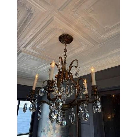 French Antique French Brass & Crystal Birdcage Chandelier – 5 Light For Sale - Image 3 of 4