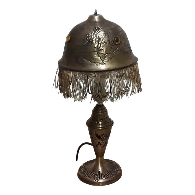 Antique Art Nouveau Table Lamp in Brass & Glass, 1910s For Sale