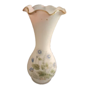 1980s Handpainted Ruffled Edge Satin Glass Bud Vase