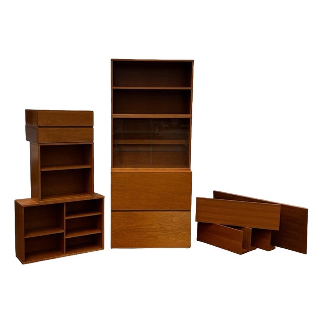 Mid-Century Modern Floating Display Cabinet with Shelves and Drawers, Set of 13 For Sale