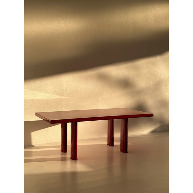 Red Vintage Lacquered Dining Table, 1980s For Sale - Image 8 of 10