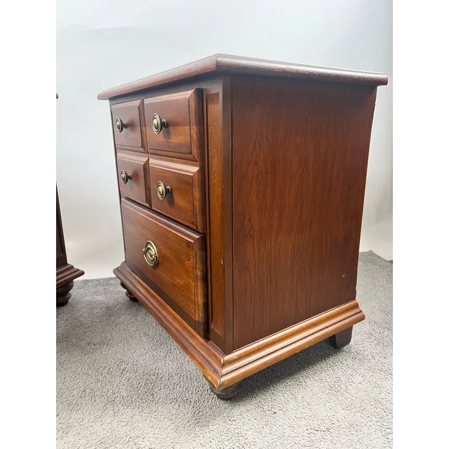 1980s Traditional American Broyhill Cherry Wood 2 Drawers Nightstand, a Pair For Sale - Image 5 of 12