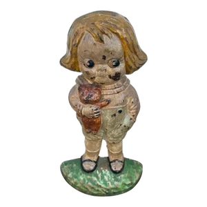 Kewpie Doll W/ Teddy Bear Iron Door Stop