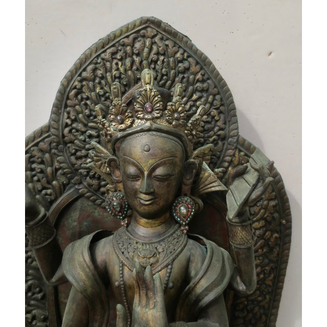 Late 19th Century Copper Repousse Manjusri Late 19th Nepal For Sale - Image 5 of 16