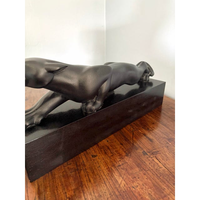 Mid 20th Century Art Deco Revival Black Panther Sculpture on Leatherized Pedestal Base For Sale - Image 10 of 12