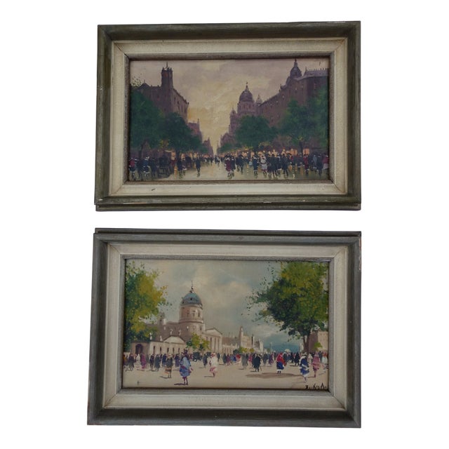 Antal Berkes, Impressionist Scenes, 1890s-1910s, Oil on Canvases, Set of 2 For Sale