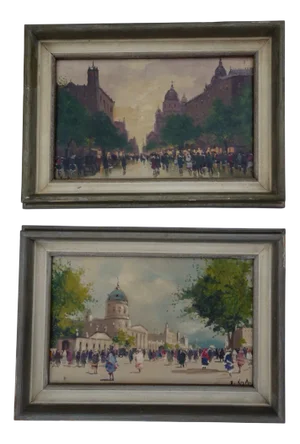 Antal Berkes, Impressionist Scenes, 1890s-1910s, Oil on Canvases, Set of 2