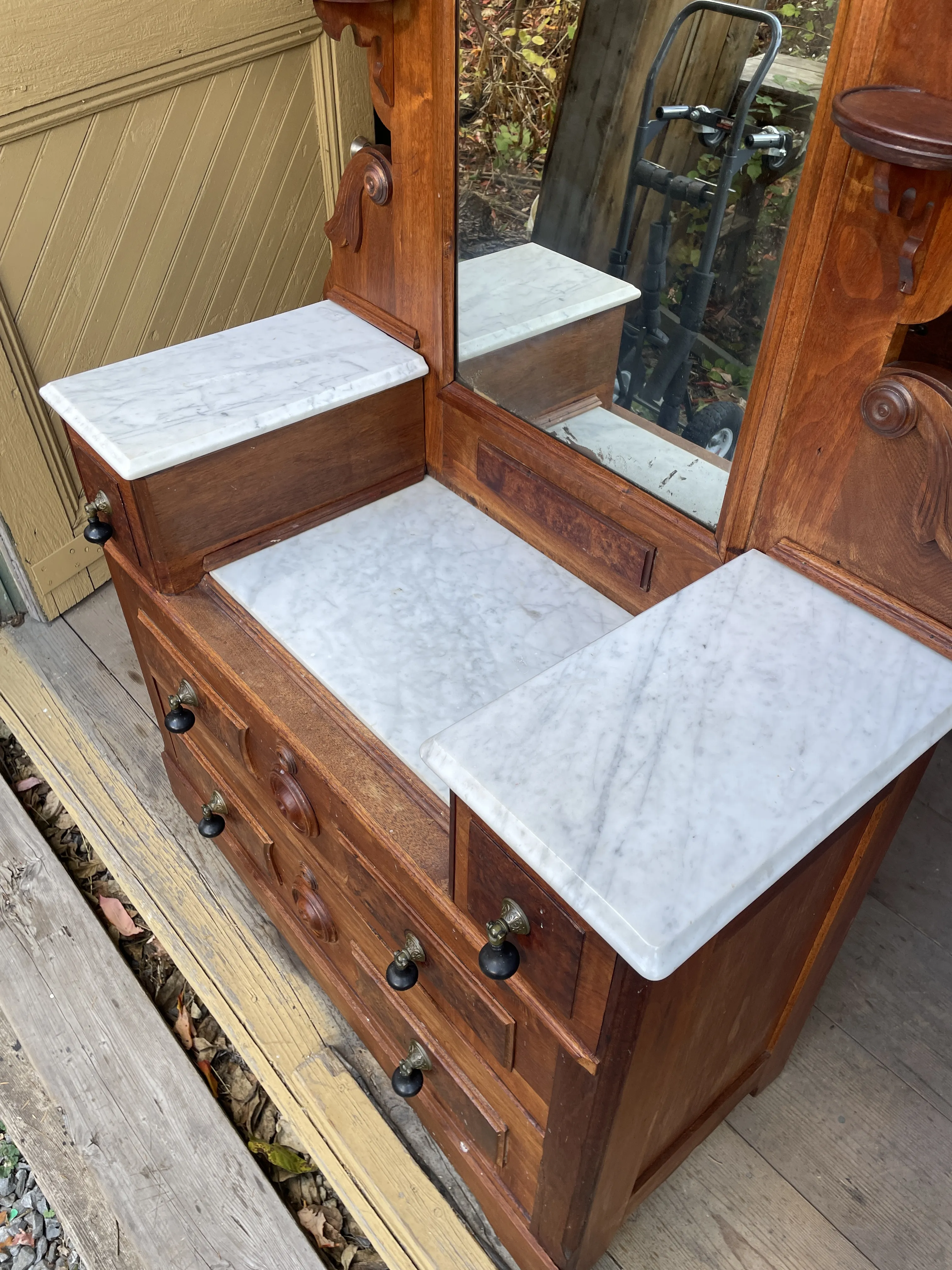 Early 1900s Renaissance Revival/Victorian Marble-Top 4-Drawer Vanity  Dresser.