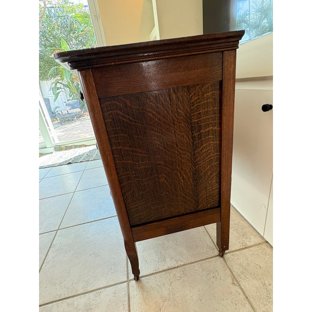 Wood Grandmillennial Antique Tiger Oak Wood Dresser & Removable Mirror For Sale - Image 7 of 17
