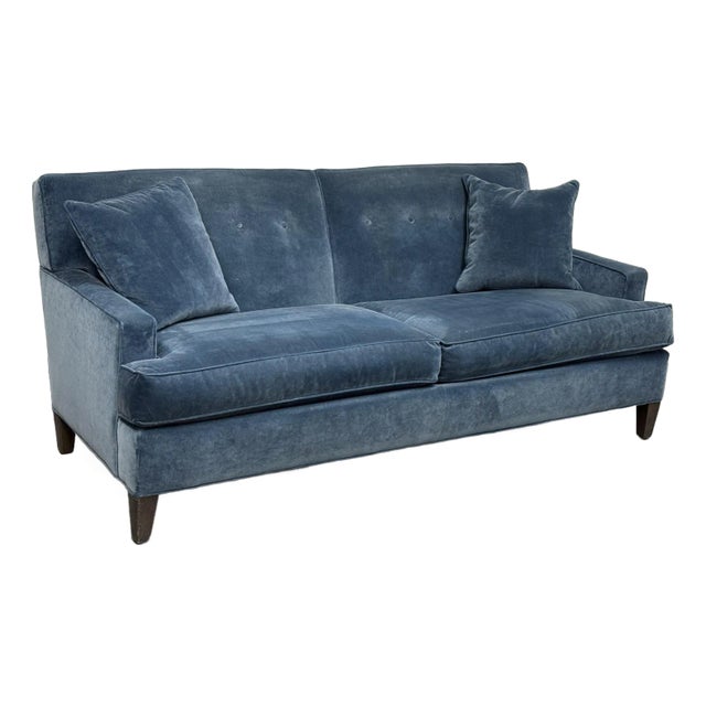 Ethan Allen Peacock Blue Velvet Sofa For Sale