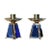Gold-Plated Brass & Mirrored Glass Candelabras In Bevelled Cobalt Blue, 1950s, Set of 2 For Sale