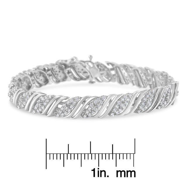 Early 21st Century .925 Sterling Silver 2.0 cttw Diamond Double Wrap S Curve Link Bracelet (I-J Color, I3 Clarity) -7.25" For Sale - Image 5 of 5