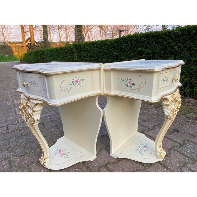 Wood 1899 Italian Rococo Cream Gilt Beech Nightstands - Pair For Sale - Image 7 of 10