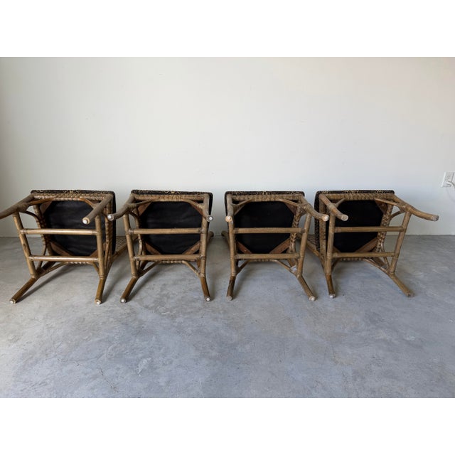 Vintage McGuire-Style Organic Rattan & Leather Dining Chairs – Set of 4 For Sale - Image 12 of 12