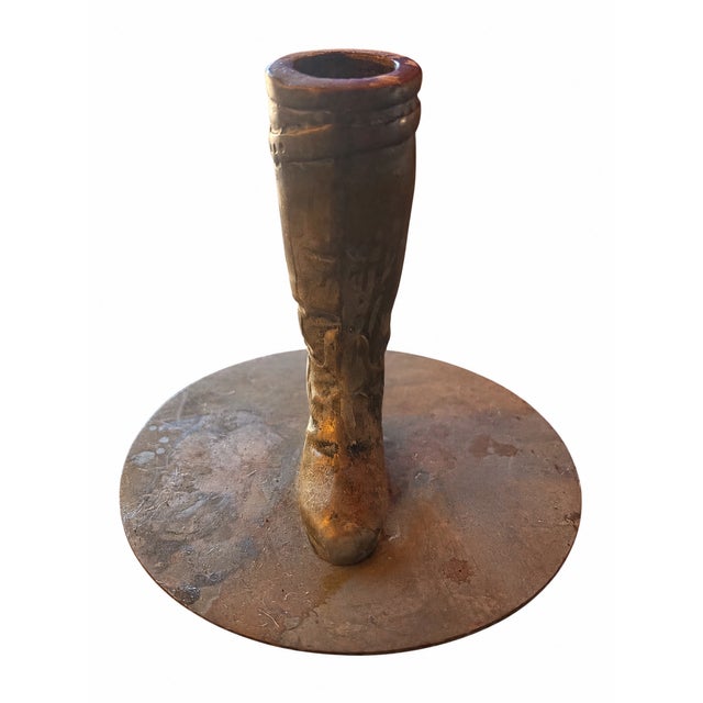 1980s Vintage Ralph Lauren Brass Equestrian Riding Boot Chamber Candlestick - Made in Korea For Sale - Image 5 of 6