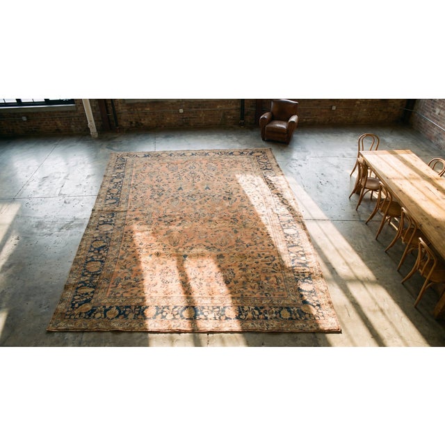 1920s Antique Sarouk Mohajeran Large Oversized Big Rug Wool Coral For Sale - Image 14 of 15
