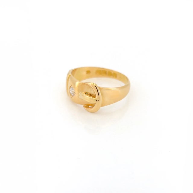 Victorian Late 19th Century Victorian 18k Old Mine Cut Diamond Buckle Ring, Size 6.75, Chester 1897 For Sale - Image 3 of 7