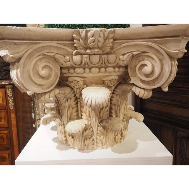 Wood Large Plaster Composite Order Capital on Wooden Pedestal, France, Early 1900s For Sale - Image 7 of 13