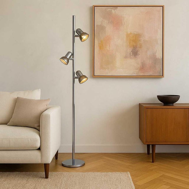 Silver 1970s Chrome Floor Lamp With Three Adjustable Spotlights, Mid-Century For Sale - Image 8 of 18