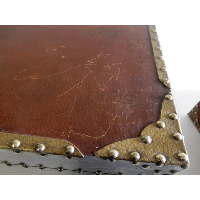 1980s Exotic Brass Nail Head & Enameled Wood Nesting Trunks or Chests For Sale - Image 12 of 12