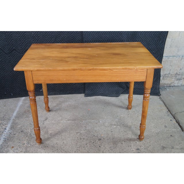 Vintage American Country Farmhouse Pine Library Table Desk Dining Breakfast Table For Sale - Image 12 of 12