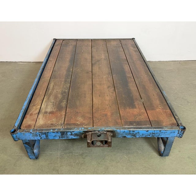 Large Industrial Blue Coffee Table Cart, 1960s For Sale - Image 16 of 18