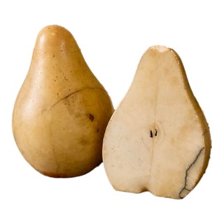Italian Carved Alabaster Stone Fruit Pear – Sculptural Pair of Bookends, Late 20th Century MCM For Sale