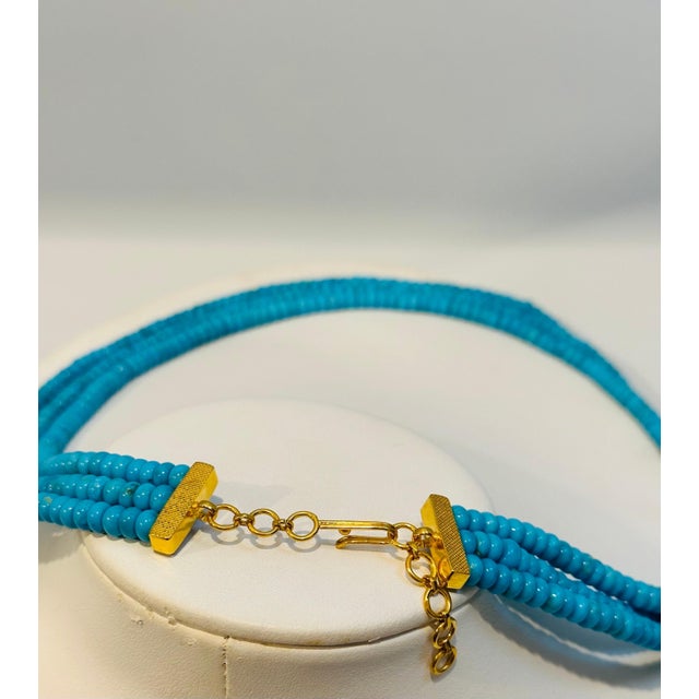 345 Carat Natural Sleeping Beauty Turquoise Necklace, Four Strand 14 Karat Gold For Sale In New York - Image 6 of 8