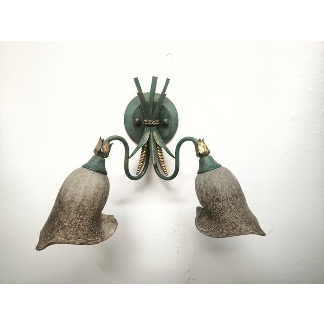 Two-Light Wheat Ear Wall Lamp with Murano Glass, 1980s For Sale - Image 4 of 10