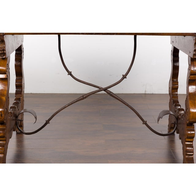 Italian Walnut 19th Century Baroque Style Fratino Console Table with Lyre Base For Sale In Atlanta - Image 6 of 12