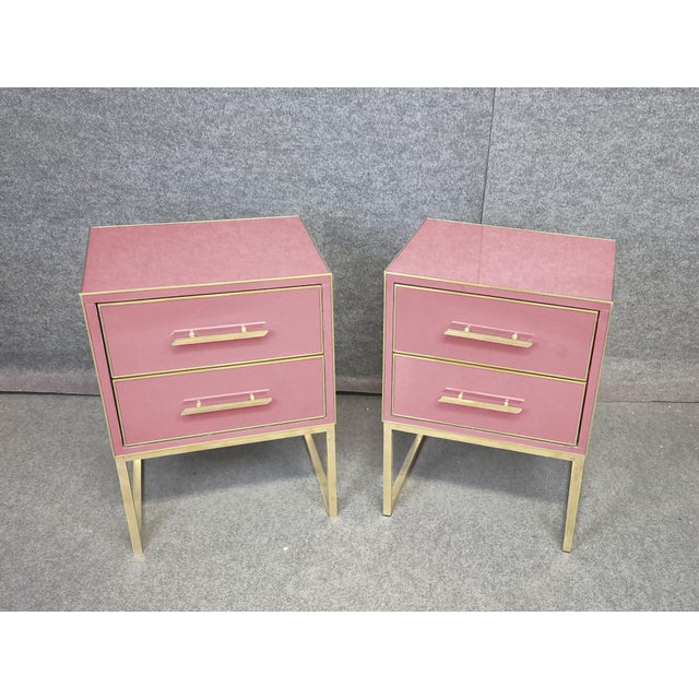 Pink Murano Glass and Brass Bedside Tables from Justfurnituress SRL, Set of 2 For Sale - Image 4 of 18