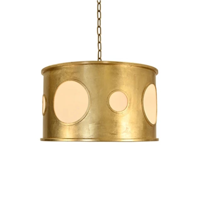 Contemporary Matthew Izzo Home Horatio Gold Leaf Drum Pendant Light With Frosted Acrylic Circles For Sale - Image 3 of 5