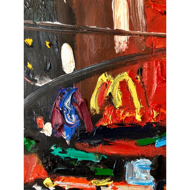 Simon Gaon, Vibrant New York City Times Square, Figural Abstract Expressionist Oil Painting For Sale - Image 9 of 10