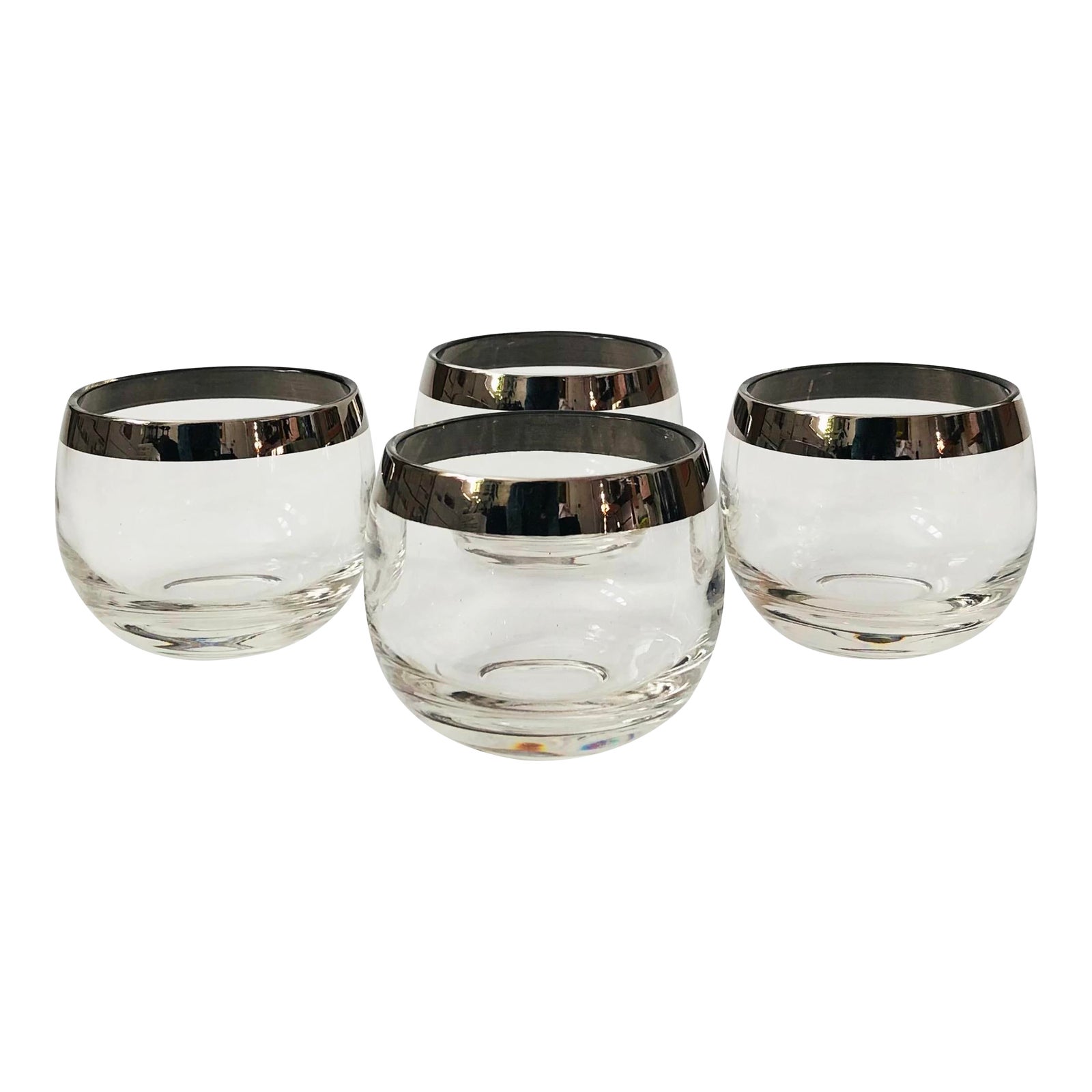 Mid Century Silver Rim Roly Poly Cordials - Set of 4 | Chairish