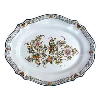 French Faience Oval Platter by Fayencerie Augy Fait Main a Rouen For Sale