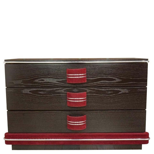 Vintage Black Wooden and Strawberry Pink Velvet Chest of Drawers from Poltrona Frau, 1970s For Sale - Image 9 of 10
