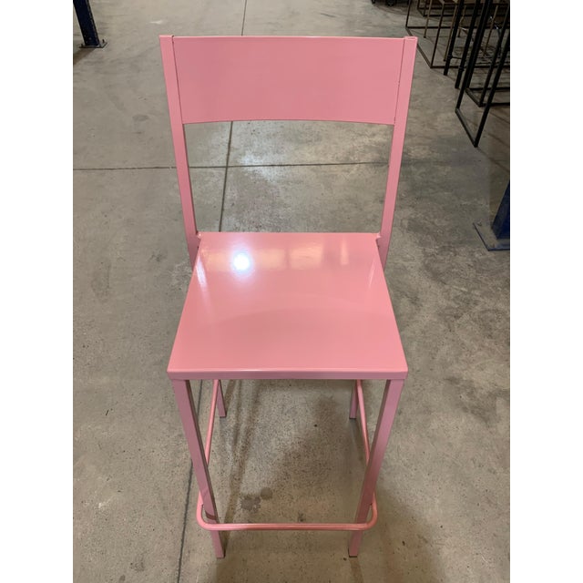 New Pink Industrial Wrought Iron Shop, Counter Stool with Metal Seat and Back For Sale - Image 12 of 18