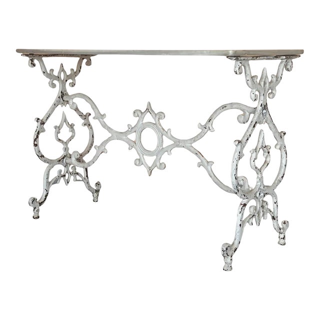 French Solid Cast Iron French Scrolling "Butterfly" Coffee Table With Marble Top For Sale