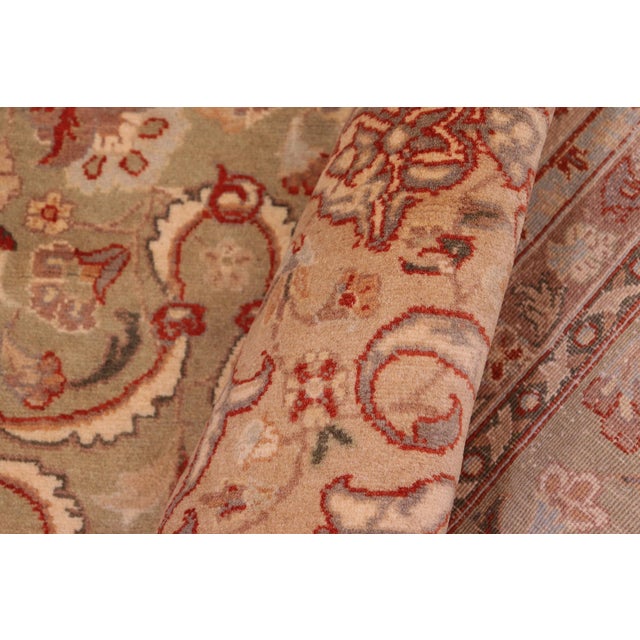Textile Floral 1990's Pak-Persian Green/Tan Wool Rug - 9'0'' X 12'2'' For Sale - Image 7 of 9