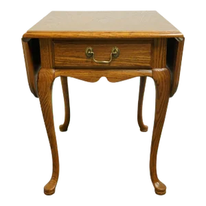 Thomasville Furniture Solid Oak Rustic Country French 37" Pembroke Drop Leaf Accent End Table