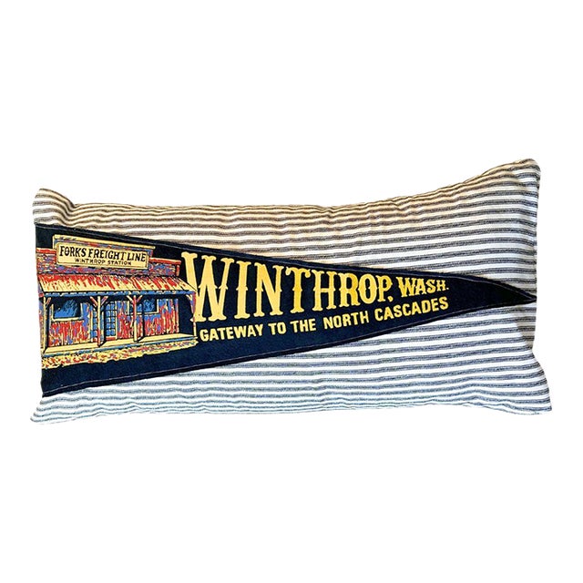 Washington Winthrop Vintage Pennant on New Woven Throw Pillow For Sale