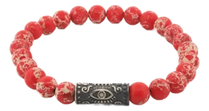 Sterling Silver Evil Eye & Red Jasper Stone Beaded Bracelet