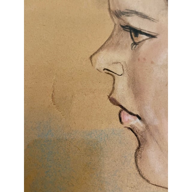 Cerulean Mid Century Modern Female Framed Original Pastel Portrait For Sale - Image 8 of 12