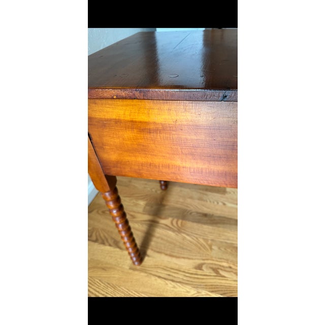 Antique English Hand-Constructed Cherry Drop Leaf Side/Work Table With Bobbin Legs For Sale - Image 13 of 15