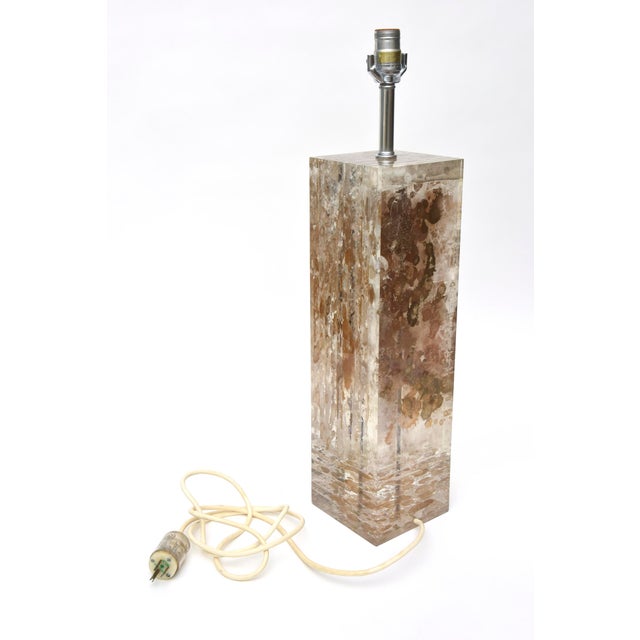 This amazing thick French vintage column table lamp is the work of Romeo Paris. It has abundant inclusions of floating...