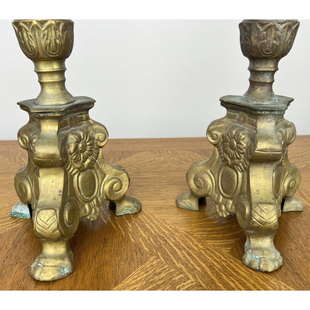 Vintage Brass Ornate Decorative Candleholders, Set of 2 For Sale - Image 4 of 18
